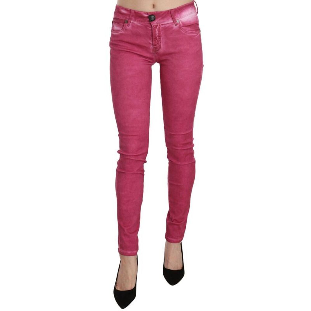 PLEIN SUD Pink Velvet Mid Waist Skinny Trouser Women's Pants